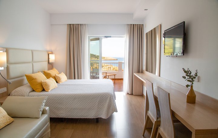 Superior double room with double sofa, terrace and sea view